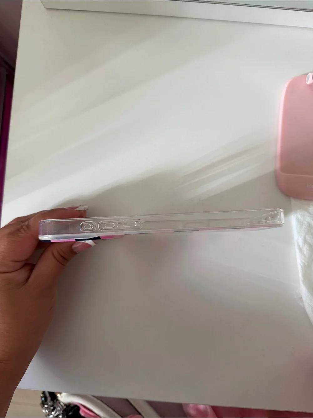Pink and Black Striped Phone Case - Unbranded
